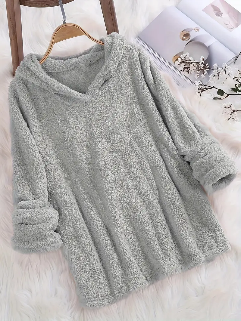 Fleece Solid Long Sleeve Hoodies Sweatshirt - Image 7