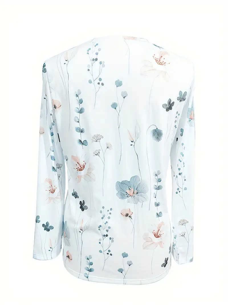 Floral Print Crew Neck Long Sleeve T-Shirt - Image 2