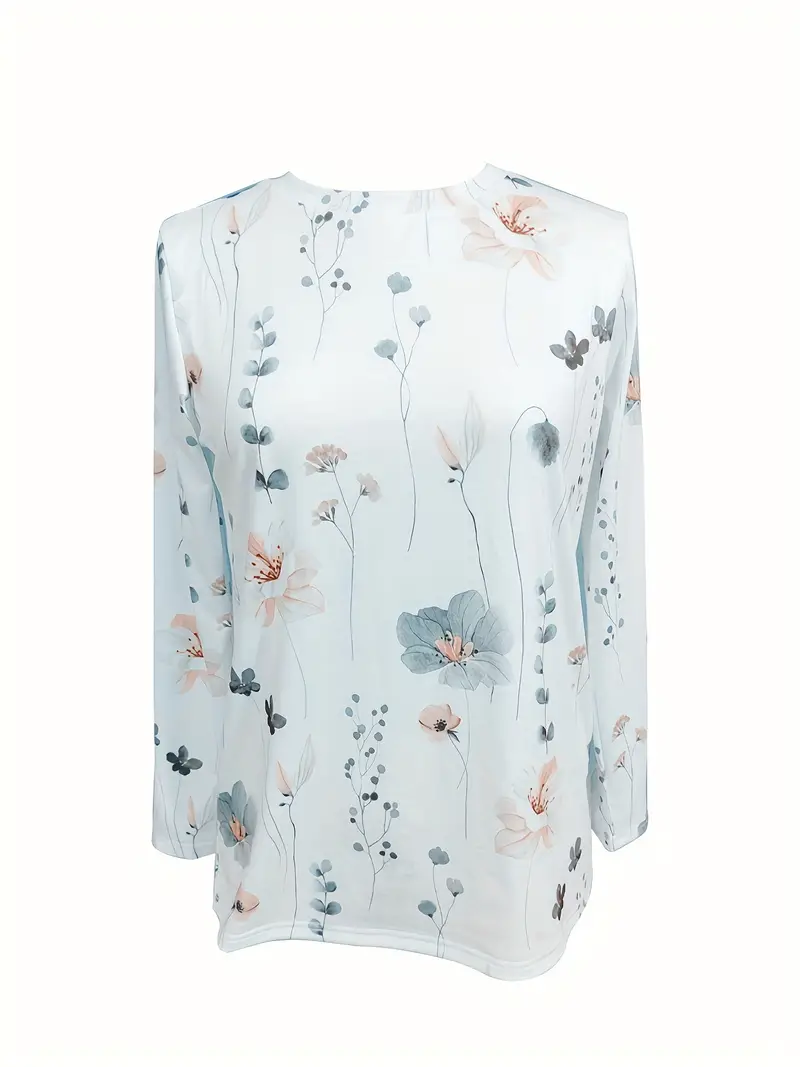 Floral Print Crew Neck Long Sleeve T-Shirt - Image 3
