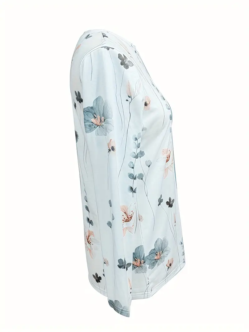 Floral Print Crew Neck Long Sleeve T-Shirt - Image 4