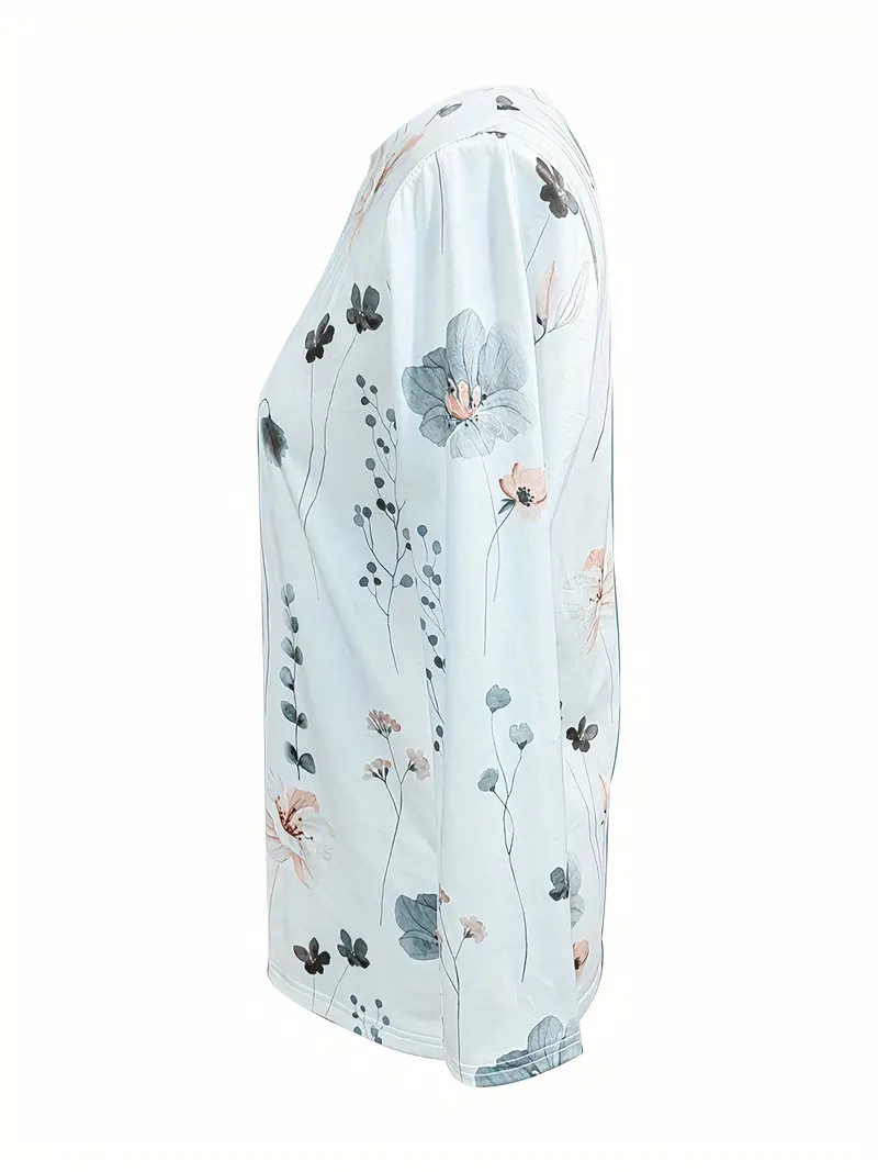 Floral Print Crew Neck Long Sleeve T-Shirt - Image 5