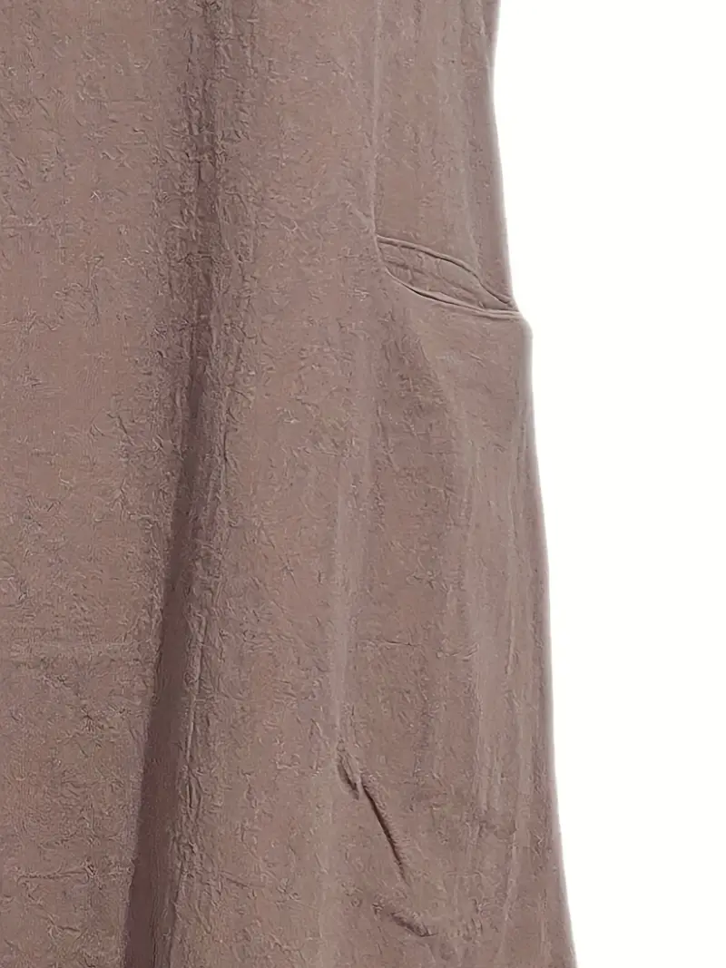 Loose Solid Short Sleeve Knee-Length Round Neck Pocket Dress - Image 5