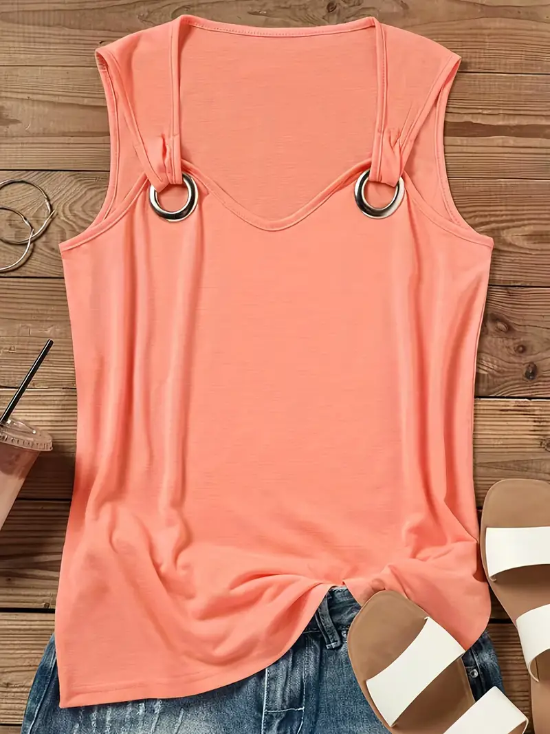 Casual Sleeveless Solid Crew Neck Tank Top - Image 4