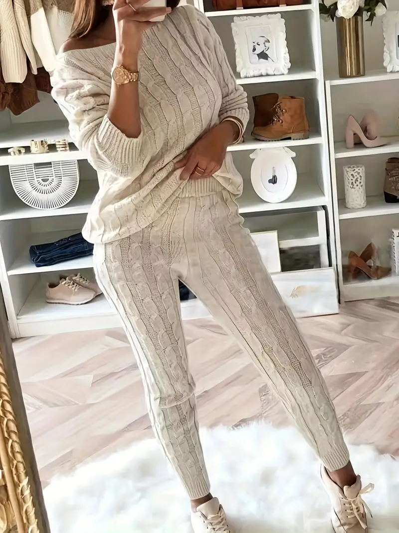 Solid Knitted Matching Two-piece Set - Image 3
