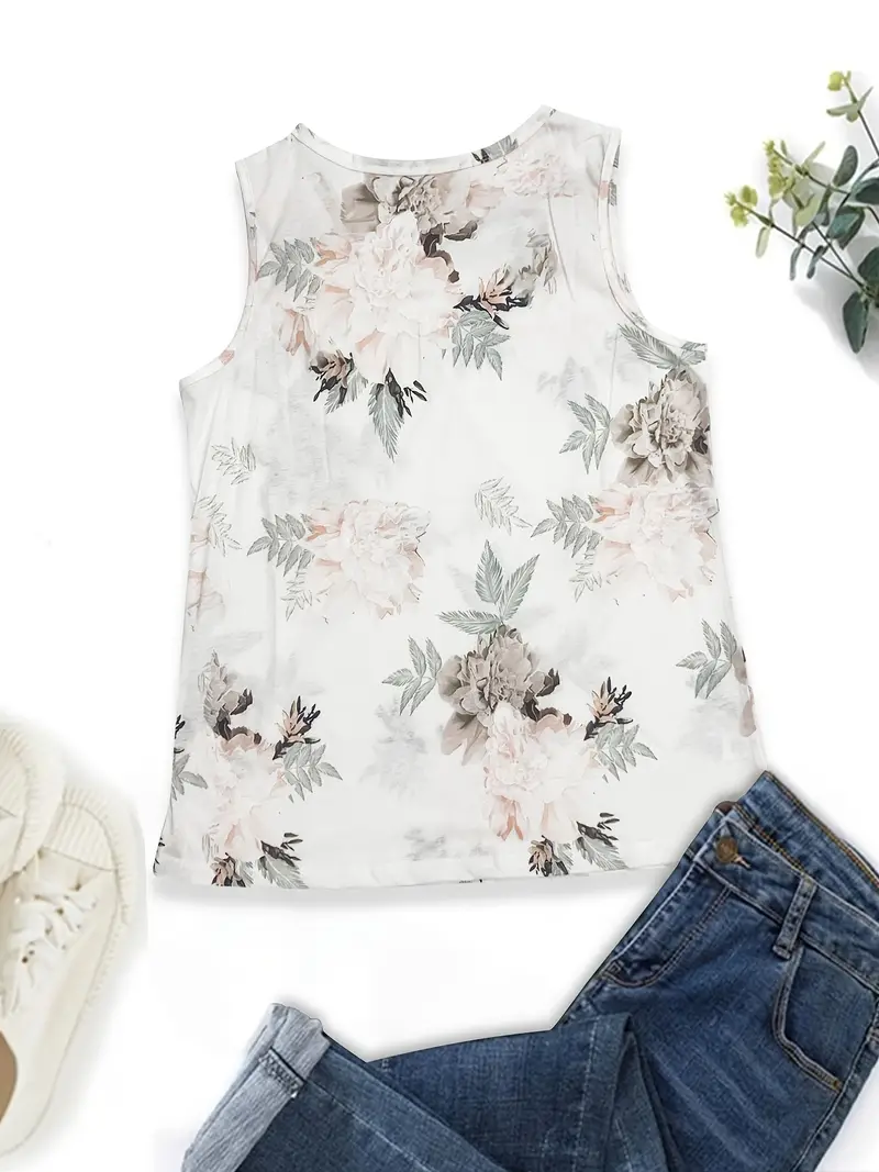 V Neck Print Sleeveless Loose Summer Tank Top - Image 3